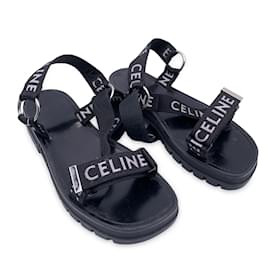 Céline-Chaussures sandales à lanières Leo noires avec sangles jacquard taille 44-Noir