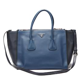 PRADA Parabole Saffiano Lux Leather Shopping Tote Blue