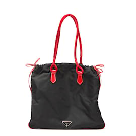 Prada-Prada Tessuto Drawstring Tote Bag Canvas Tote Bag in Good condition-Black