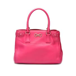 Salvatore Ferragamo-Salvatore Ferragamo Gancini Leather Becky Handbag Leather Handbag GG-21 D940 in Good condition-Pink