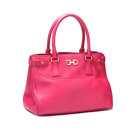 Salvatore Ferragamo-Gancini Leather Becky Handbag GG-21 D940-Pink