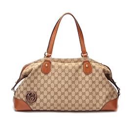 Gucci-Gucci GG Canvas Brick Lane Boston Bag Canvas Handbag 296897 in Good condition-Brown