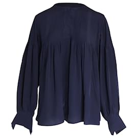 Chloé-Blusa de manga comprida Chloe Pintuck em seda azul marinho-Azul marinho