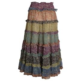 Zimmermann-Zimmermann Tiered Midi Skirt in Multicolor Floral Print Silk-Multiple colors