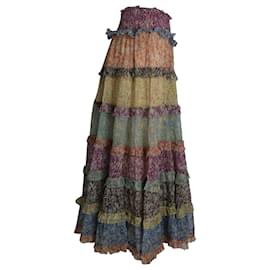 Zimmermann-Zimmermann Tiered Midi Skirt in Multicolor Floral Print Silk-Multiple colors
