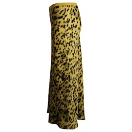 Anine Bing-Anine Bing Leopard Print Midi Skirt in Yellow Silk-Yellow
