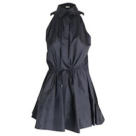 Alaïa-Alaia Blouse évasée à taille avec cordon de serrage en soie noire-Noir