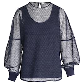 Chloé-Chloe Tank Top with Sheer Floral Long-sleeve Overlay in Navy Blue Polyester-Blue,Navy blue