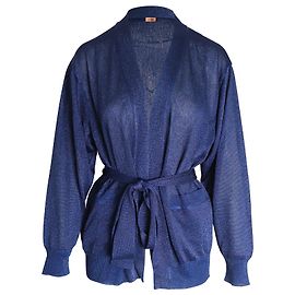 Missoni Metallic-Cardigan mit Gürtel aus blauer Viskose Blau