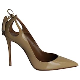 Aquazzura-Aquazzura Forever Marilyn Cutout Pumps in Nude Patent Leather -White,Cream
