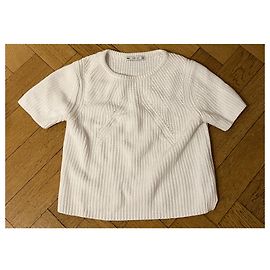 Zara weißer Kurzarm Pullover aus Baumwolle cropped Weiß