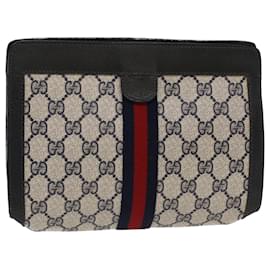 Gucci-GUCCI GG Canvas Sherry Line Clutch Bag PVC Leder Marinerot Auth yk7860-Rot,Marineblau
