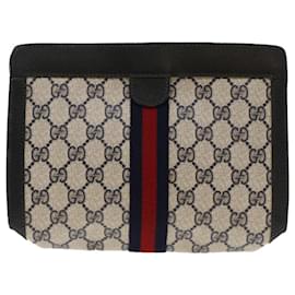 Gucci-GUCCI GG Canvas Sherry Line Clutch Bag PVC Leather Navy Red Auth yk7860-Red,Navy blue