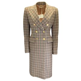 Autre Marque-Mantu Cognac / Evergreen Chesterfield Double Breasted Houndstooth Wool Coat-Multiple colors