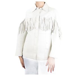Ganni Weiße Angela-Lederjacke mit Fransen – Größe UK 8 Weiß