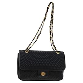 BALLY Quilted Chain Shoulder Bag Leather Navy Auth am4798 Navy blue  ref.1015518 - Joli Closet