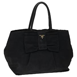 Prada-PRADA Ribbon Hand Bag Nylon Leather Black Auth 48615-Black