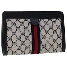 Gucci-GUCCI GG Canvas Sherry Line Clutch Bag PVC Leather Navy Red Auth yk7884-Red,Navy blue