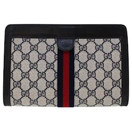 Gucci-GUCCI GG Canvas Sherry Line Clutch Bag PVC Leather Navy Red Auth yk7884-Red,Navy blue
