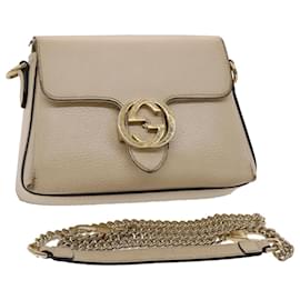 Gucci-GUCCI Interlocking Chain Shoulder Bag Leather White 607720 Auth am4734-White