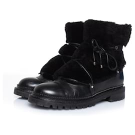 Jimmy Choo-Jimmy Choo, Fur embellished leather lace up boots-Black