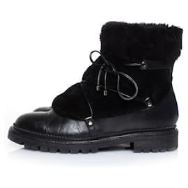 Jimmy Choo-Jimmy Choo, Fur embellished leather lace up boots-Black