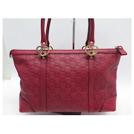 Gucci-GUCCI LOVE HEART-SHAPED GG EMBOSSED LEATHER HANDBAG 257069 RED HAND BAG-Red