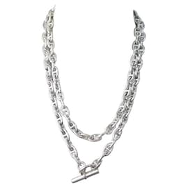 Hermès-RARE COLLIER HERMES SAUTOIR CHAINE D'ANCRE 120CM 307GR CEINTURE ARGENT NECKLACE-Argenté