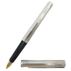 stylo plume st dupont godronne en metal argente or 18k