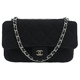 Chanel-CHANEL MINI CLASSIC HANDBAG TIMELESS CC FLAP BLACK QUILTED CANVAS CLUTCH-Black