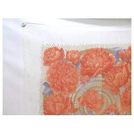 Hermès-VINTAGE HERMES SCARF LES PEONIES GIANT SQUARE 1first edition of 1978 SCARF-White