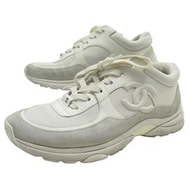 Chanel-CHAUSSURES CHANEL BASKETS LOW TOP TRAINER G33745 38.5 SNEAKERS SHOES-Blanc