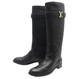 LOUIS VUITTON Monogram Logo Jockey Boots Women Size 35.5 Brown Suede/Canvas