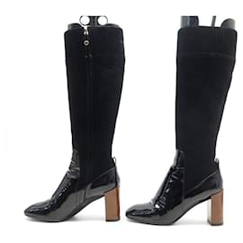 Louis Vuitton Black Suede and Patent Leather Knee High Boots Size 6.5/37 -  Yoogi's Closet