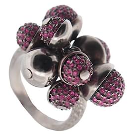 Christian Dior-CHRISTIAN DIOR TRIBAL PEARL AND STRASS RING 53 SILVER METAL STEEL RING-Silvery