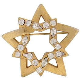 BROCHE VINTAGE YVES SAINT LAURENT ETOILE BROCHE DE METAL DORADO Y ACERO STRASS ESTRELLA Dorado