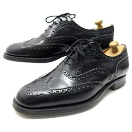 Church's-CHURCH'S BURWOOD SHOES 8.5F 42.5 BLACK LEATHER FLORAL TOE oxford shoes SHOES-Black