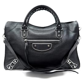 Balenciaga-NEW BALENCIAGA CLASSIC CITY HANDBAG 390154 BLACK LEATHER HANDBAG-Black