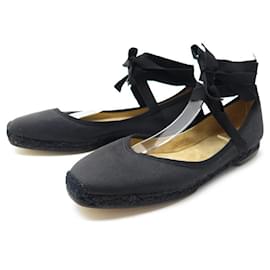 Hermès-CHAUSSURES HERMES ESPADRILLES A LACETS 41 BALLERINES TOILE NOIR BLACK SHOES-Noir