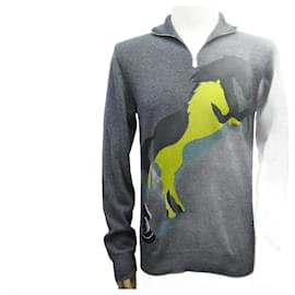 Hermès-NEW HERMES CHESS AND SHADOW T SWEATER44 S IN GRAY CASHMERE NEW GRAY SWEATER-Grey