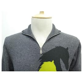 Hermès-NEW HERMES CHESS AND SHADOW T SWEATER44 S IN GRAY CASHMERE NEW GRAY SWEATER-Grey