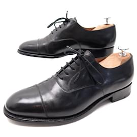 JM Weston-JM WESTON SHOES 300 Richelieu 7E 41 WIDE STRAIGHT TOE BLACK LEATHER SHOES-Black