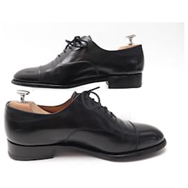 JM Weston-JM WESTON SHOES 300 Richelieu 7E 41 WIDE STRAIGHT TOE BLACK LEATHER SHOES-Black