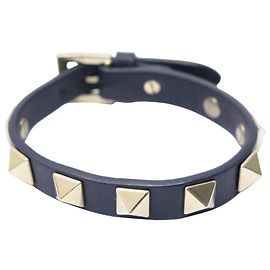 BRACCIALE ROCKSTUD VALENTINO 16.5-19 CINTURINO IN PELLE BLU MARINO CON BORCHIE Blu navy