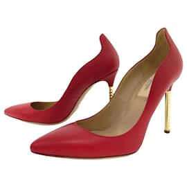 Valentino-NINE VALENTINO ROCKSTUD SHOES PUMPS 36.5 37.5 EN RED LEATHER SHOES-Red
