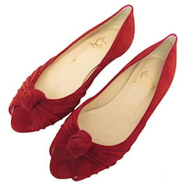 Christian Louboutin-NEUF CHAUSSURES CHRISTIAN LOUBOUTIN LADY GRES BALLERINES 36.5 DAIM SHOES-Rouge