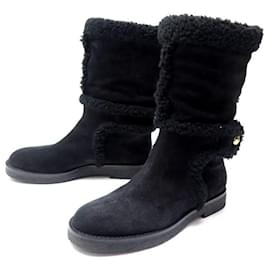 Louis Vuitton-LOUIS VUITTON SNOWY FLAT HALF BOOT SHOES 36.5 37 FURRED SHEARLING-Black