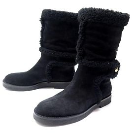 CHAUSSURES LOUIS VUITTON SNOWY FLAT HALF BOOT 36.5 37 PEAU LAINEE FOURREES Noir