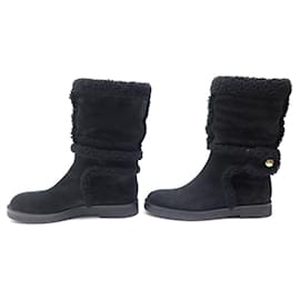 Louis Vuitton-LOUIS VUITTON SNOWY FLAT HALF BOOT SHOES 36.5 37 FURRED SHEARLING-Black