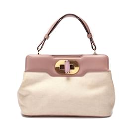 Bulgari-Bvlgari Canvas & Leather Isabella Rossellini Bag Canvas Handbag in Fair condition-Purple